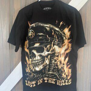 Lost In The Hills Skeleton Hat Graphic T-shirt, Size Small, Black